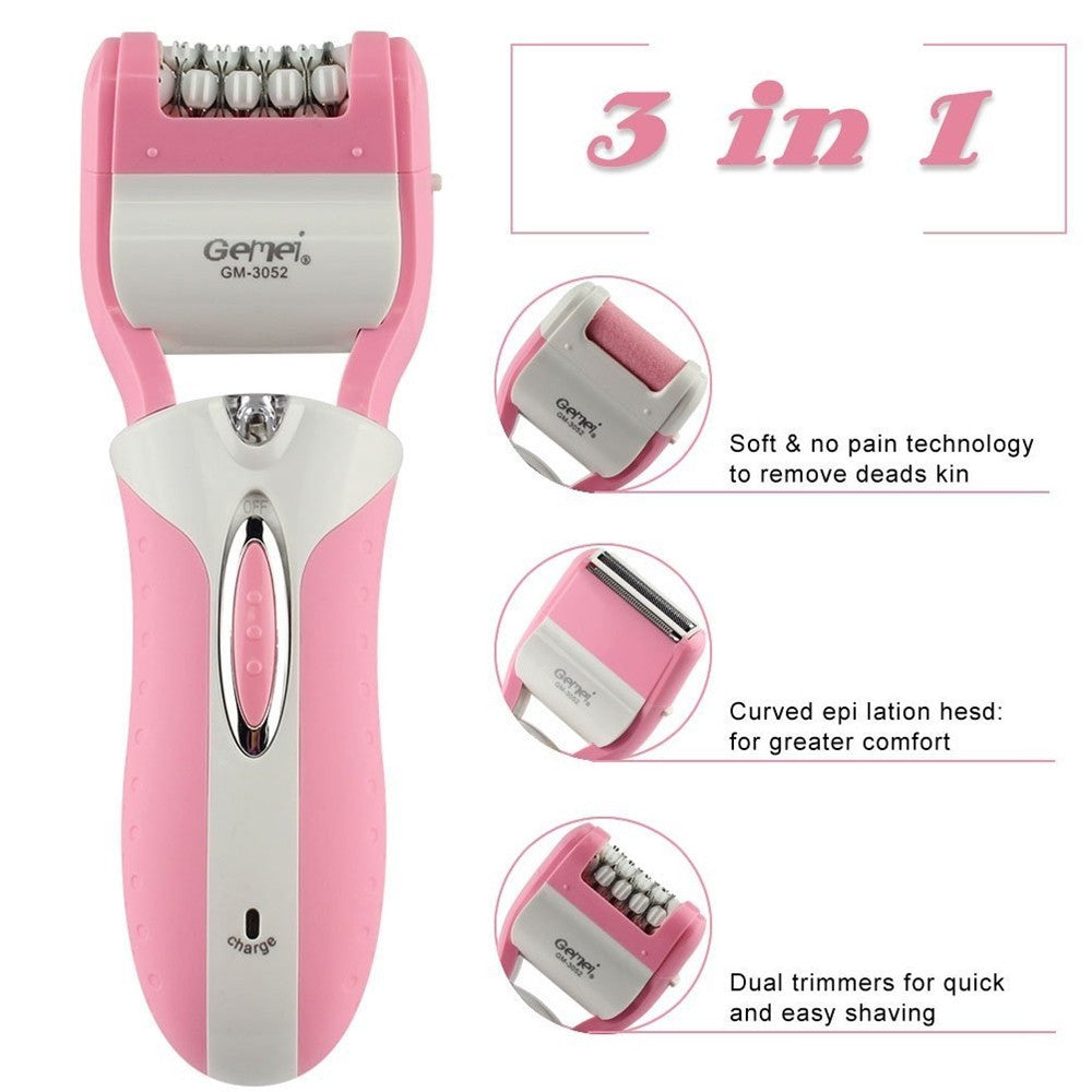 EPILATORE RASOIO ELETTRICO RICARICABILE 3IN1 DONNA CORPO PEDICURE LIMA GM-3052