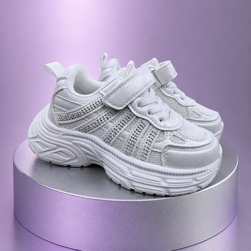 Sneakers ragazza bianche glitter con strass