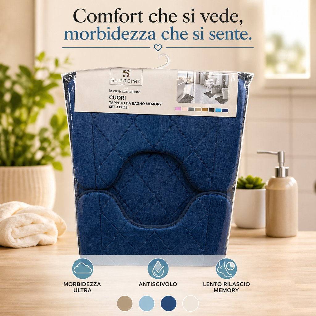 Set Tappeti Bagno Memory Foam Antiscivolo