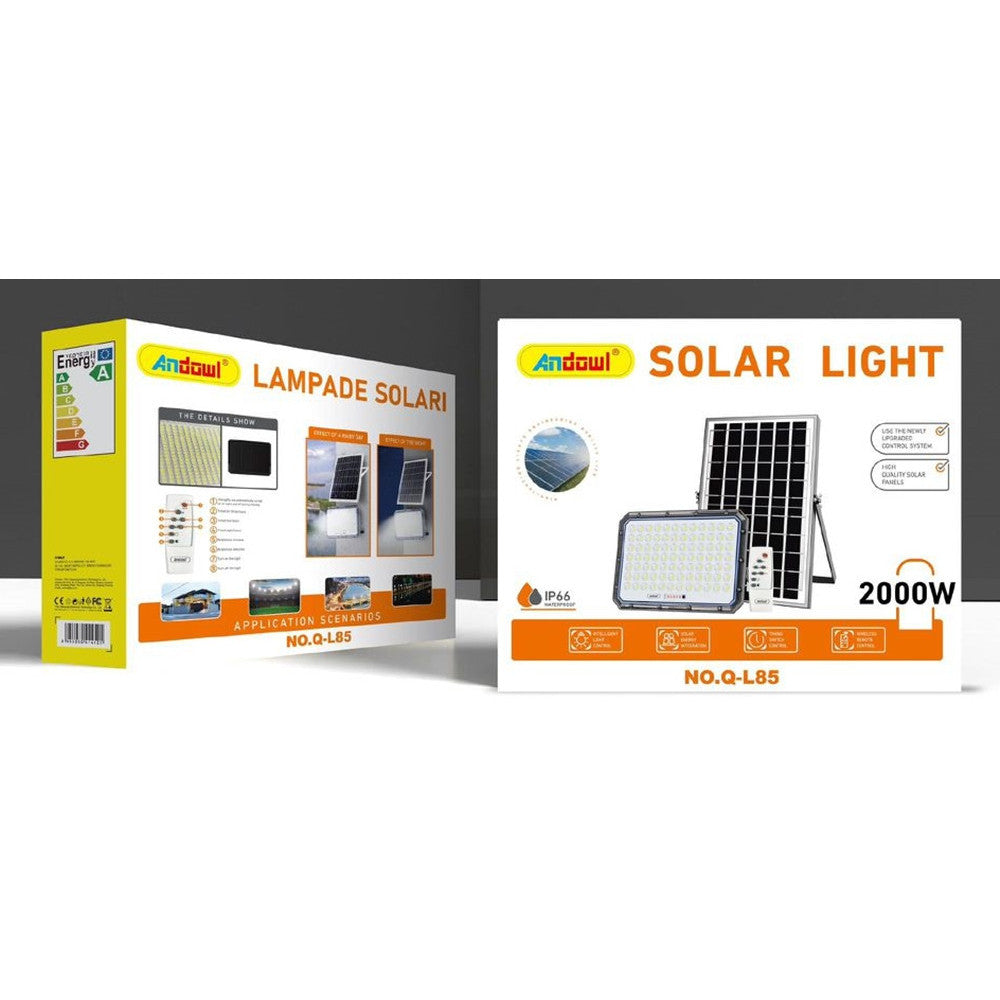FARETTO LUCE SOLARE CON PANNELLO FOTOVOLTAICO A LED IP66 2000W TELECOMANDO GIARDINO Q-L85