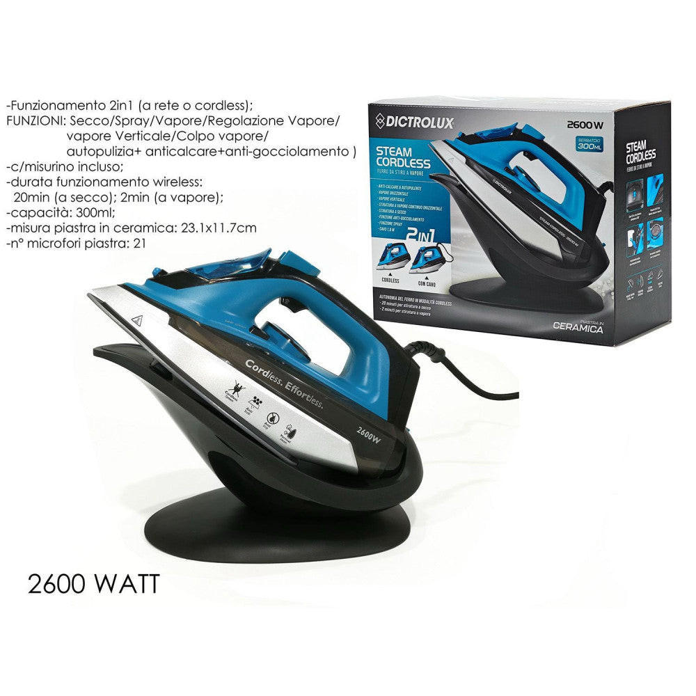 Ferro da stiro a vapore 2600W con caldaia piastra in ceramica cordless