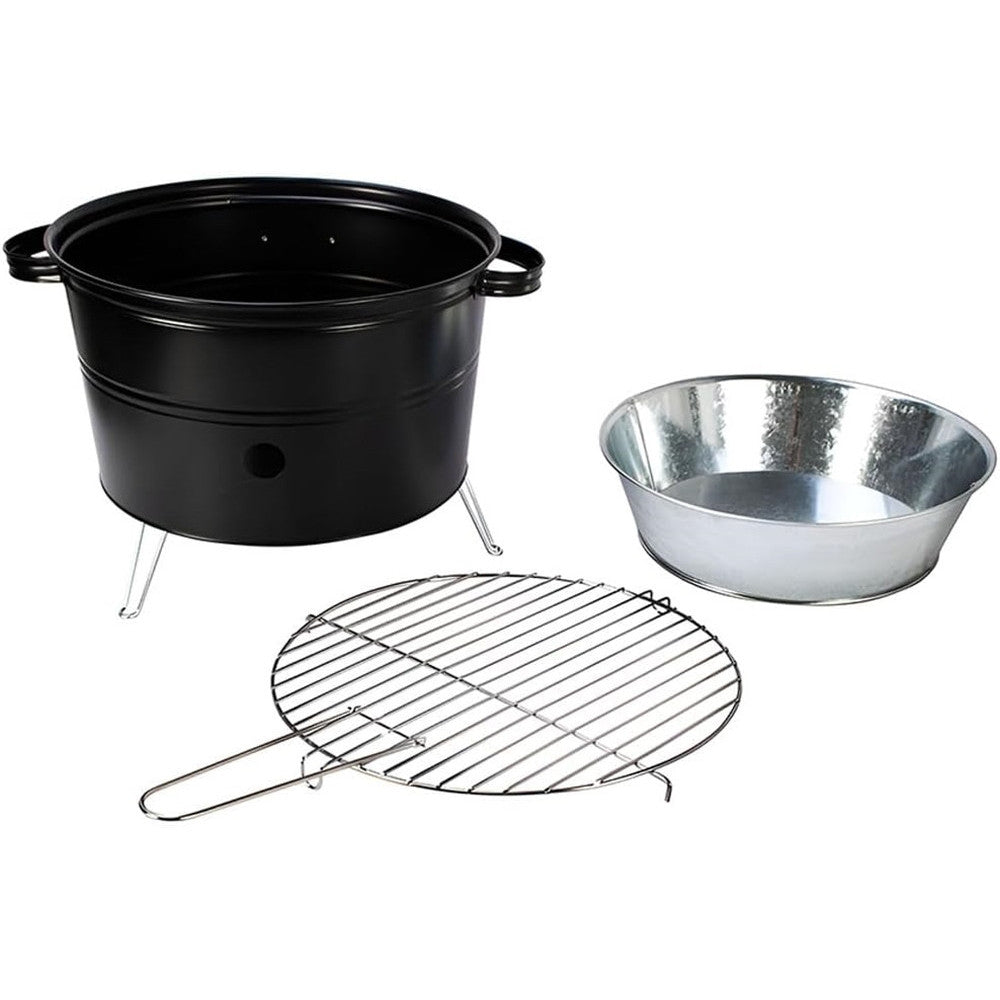 FORNACELLA A CARBONE TONDA BARBECUE PORTATILE RIPIANO GRIGLIA ACCIAIO CUOCI CARNE PESCE