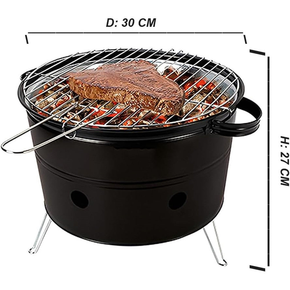 FORNACELLA A CARBONE TONDA BARBECUE PORTATILE RIPIANO GRIGLIA ACCIAIO CUOCI CARNE PESCE