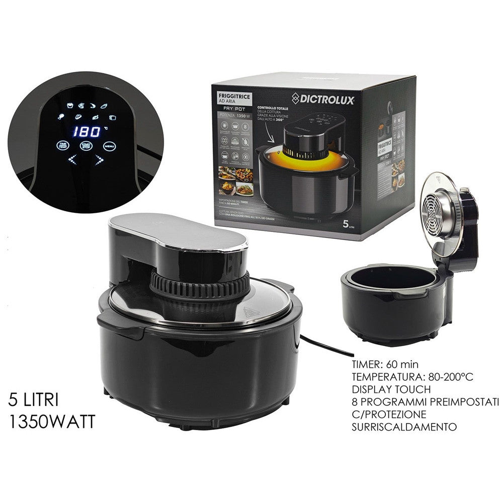 FRIGGITRICE AD ARIA 5LT 1350W CON DISPLAY TOUCH 8 PROGRAMMI PROTEZIONE SURRISCALDAMENTO