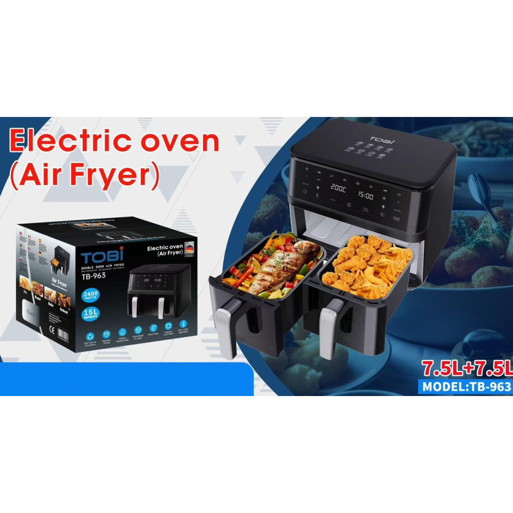 FRIGGITRICE AD ARIA A DOPPIO CESTELLO INDIPENDENTI 15LT 2400W TOUCH LED 8 PROGRAMMI TB-963