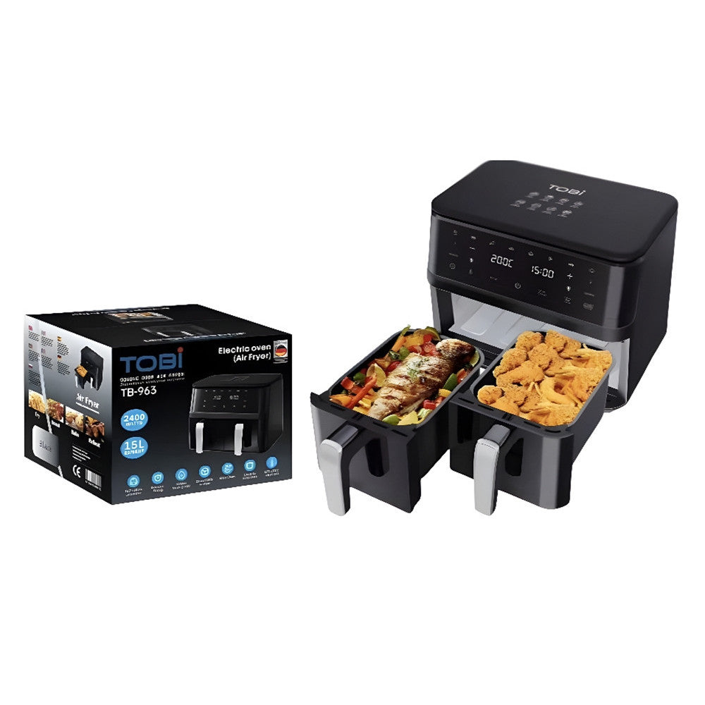 FRIGGITRICE AD ARIA A DOPPIO CESTELLO INDIPENDENTI 15LT 2400W TOUCH LED 8 PROGRAMMI TB-963