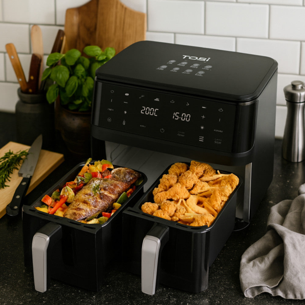 FRIGGITRICE AD ARIA A DOPPIO CESTELLO INDIPENDENTI 15LT 2400W TOUCH LED 8 PROGRAMMI TB-963