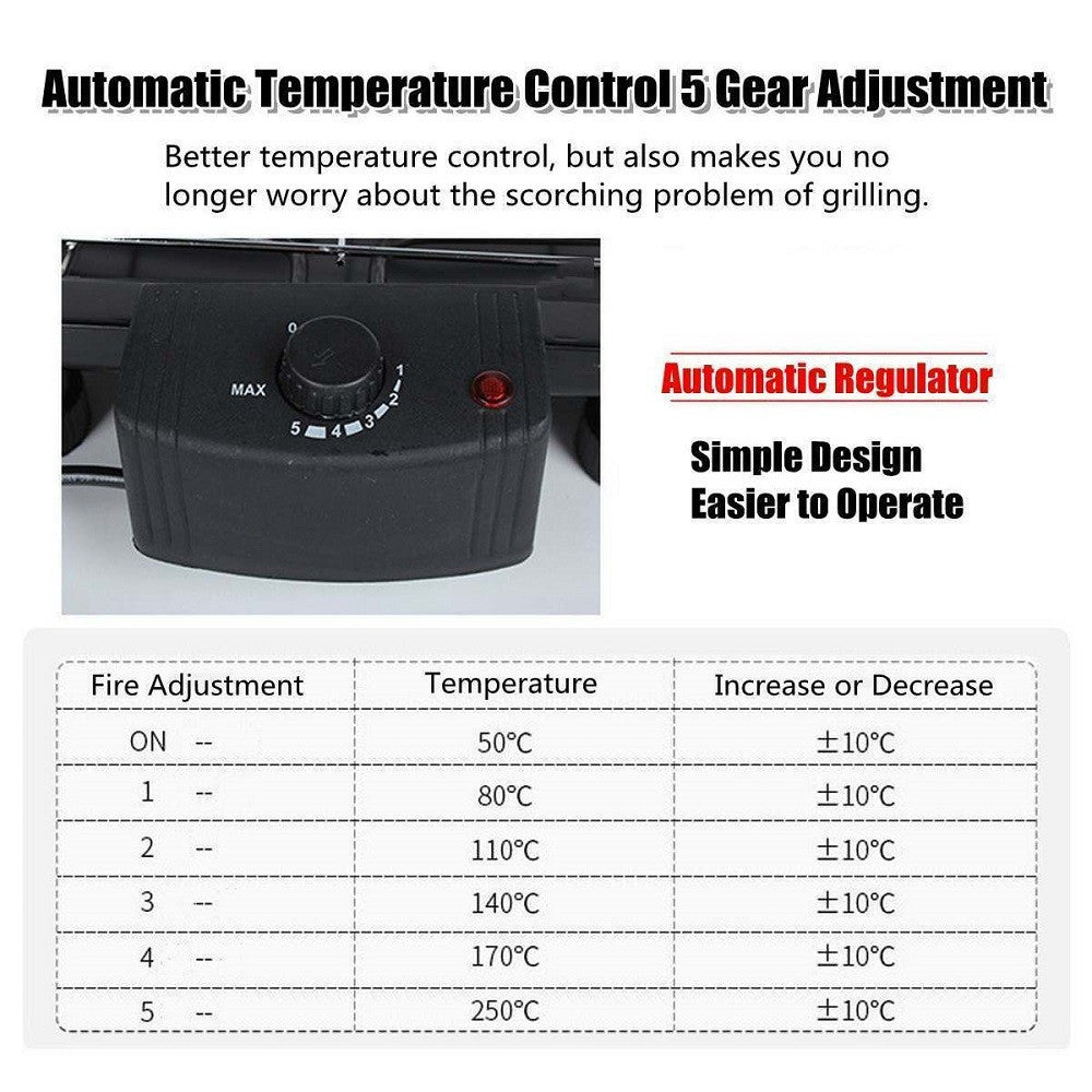 GRIGLIA ELETTRICA 2000 W BARBECUE GRILL BISTECCHIERA BBQ GIARDINO Q-BBQ6 JY-06