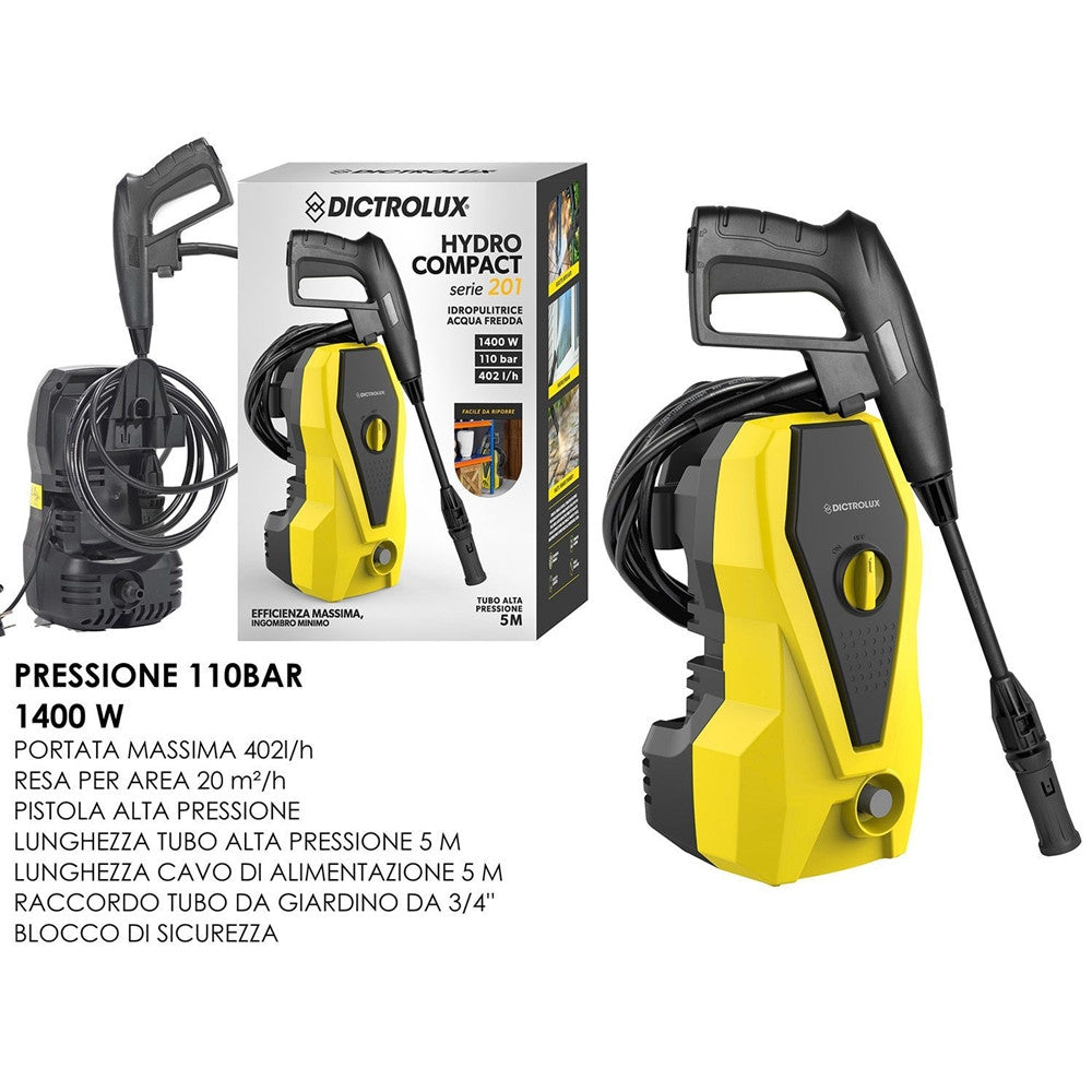 IDROPULITRICE AD ACQUA FREDDA 110BAR 1400W 402L/H CON TUBO 5MT PISTOLA AD ALTA PRESSIONE