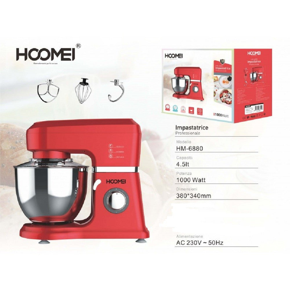 IMPASTATRICE PLANETARIA PROFESSIONALE ACCIAIO INOX PER 4.5L DA 1000W 6 VELOCITÀ