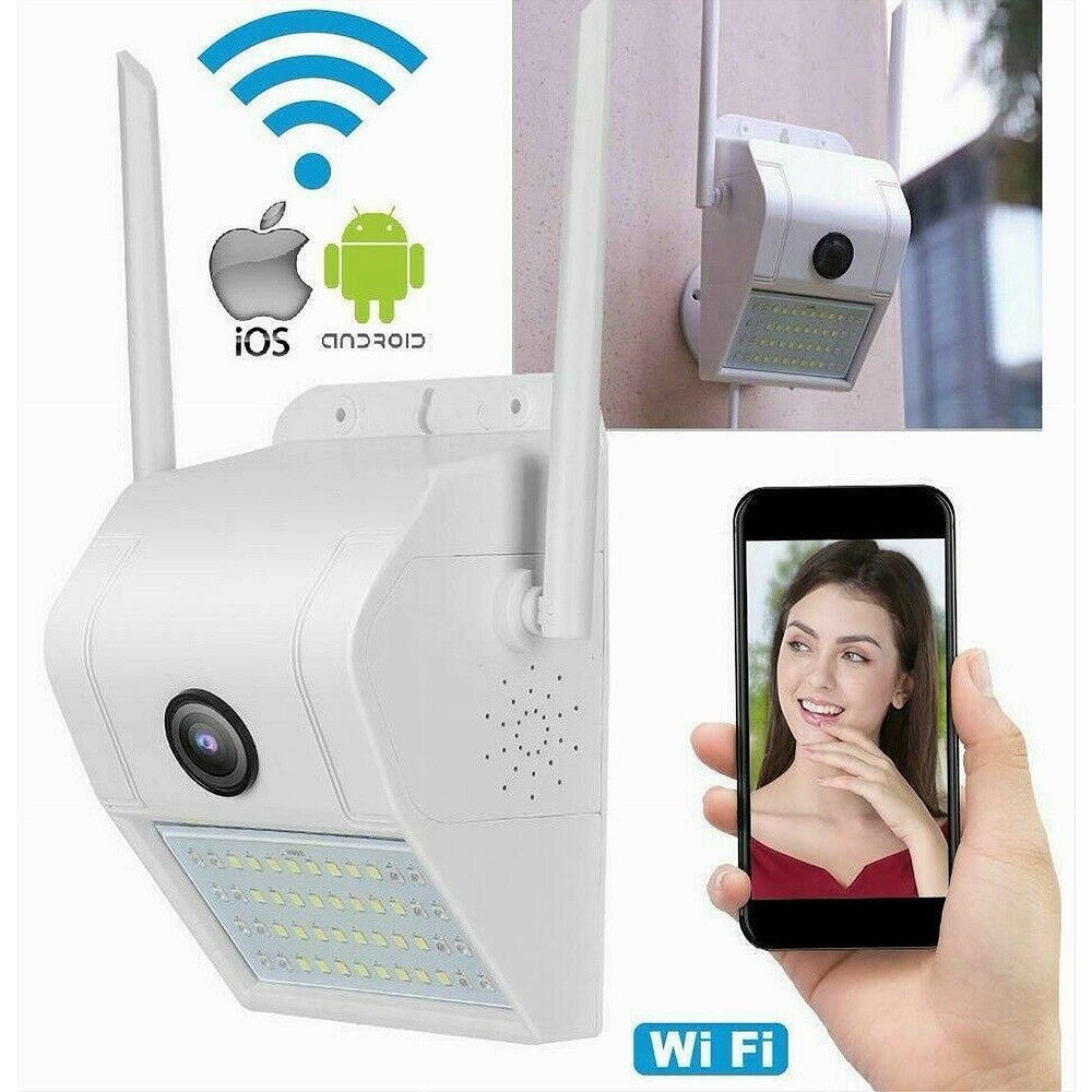 IP CAMERA WIFI ESTERNO 2MP 1080P LED LAMPADA SOLARE IP66 TELECAMERA CAM SD REC