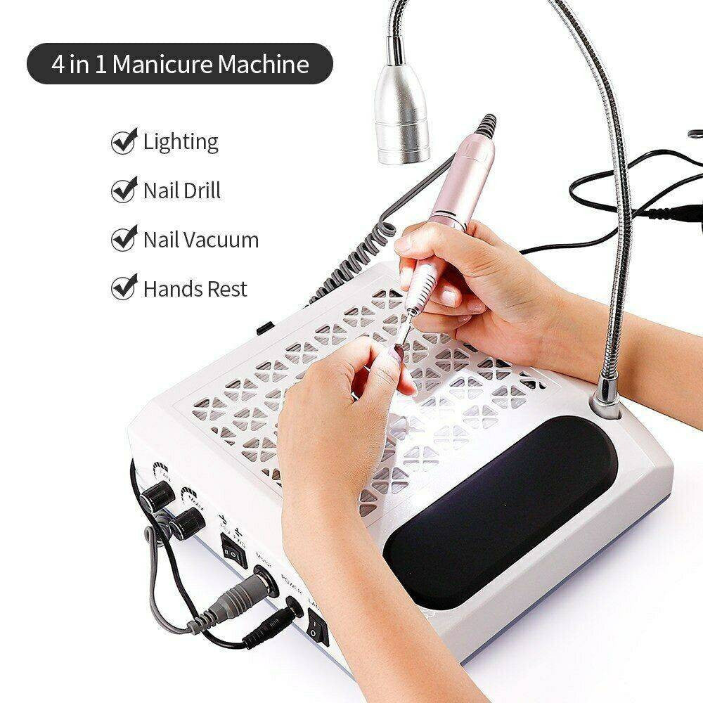 KIT 4 IN 1 ESTETISTA ASPIRATORE FRESA LAMPADA MANICURE PEDICURE NAIL ART UNGHIE