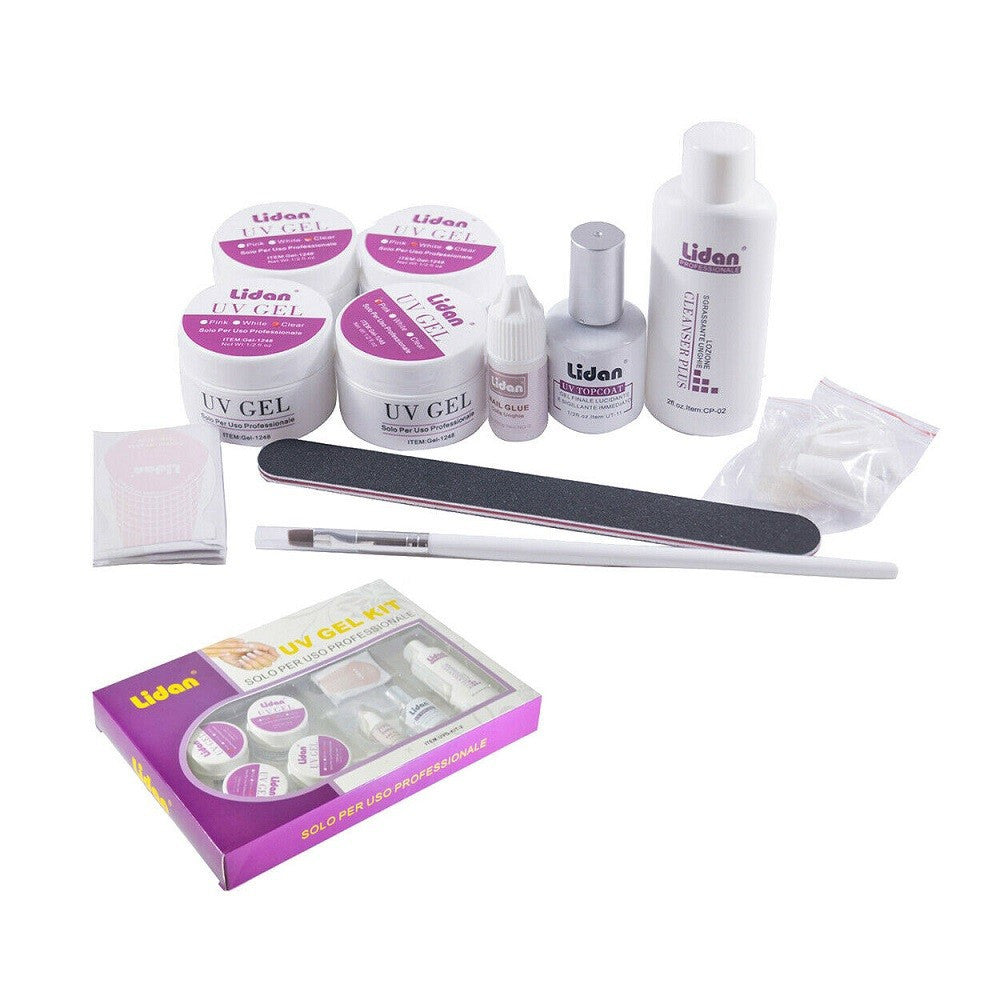 KIT RICOSTRUZIONE UNGHIE PROFESSIONALE UV GEL NAIL ART KIT COMPLETO LIDAN KIT-2