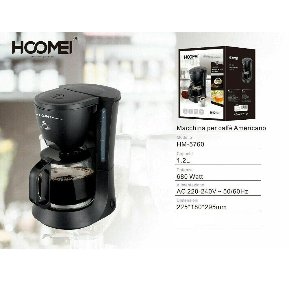 MACCHINA PER CAFFE' 10 TAZZE 680 WATT 1.2 LT AMERICANO OTTIMA QUALITA' HOOMEI