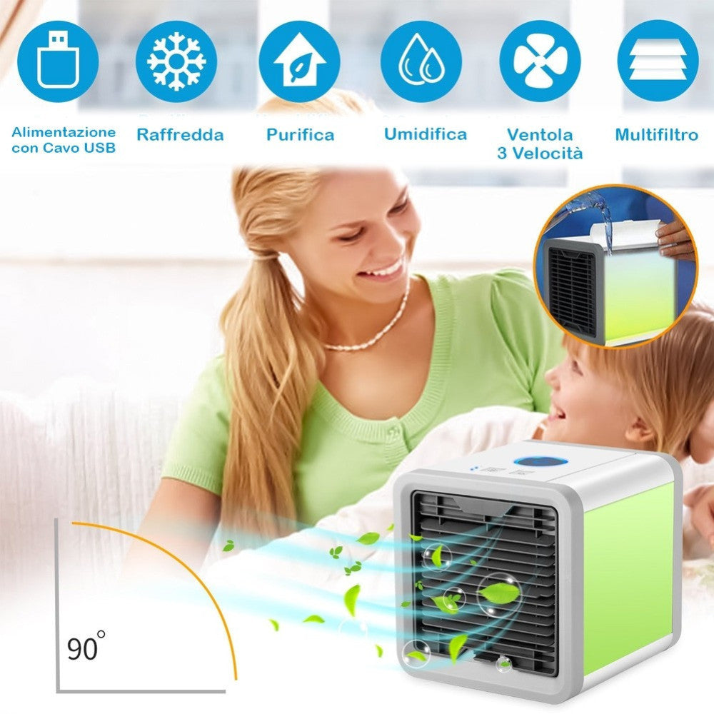 MINI CONDIZIONATORE PORTATILE DEUMIDIFICATORE A ACQUA USB VENTILATORE AUTO LED