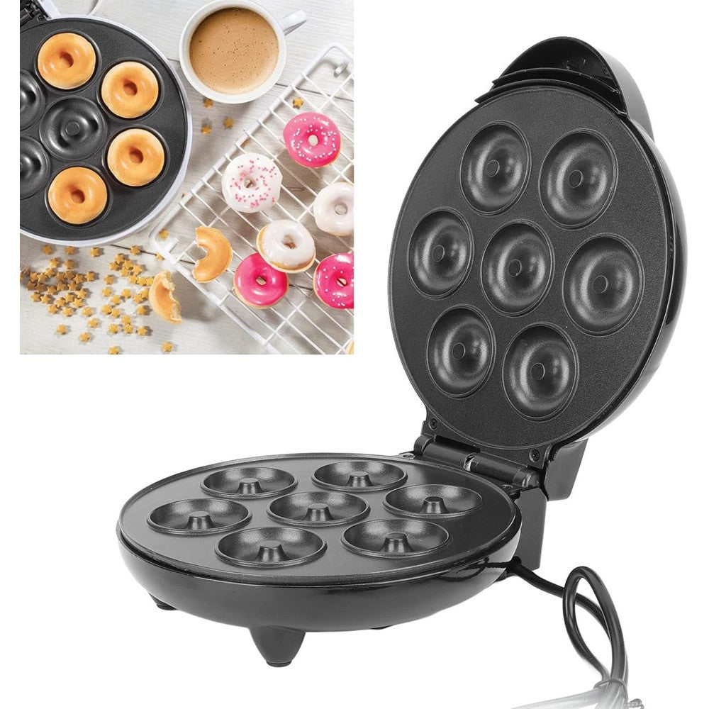 MINI DONUT MAKER 1000W ANTIADERENTE RISCALDAMENTO A DOPPIA FACCIA ELETTRICO 7 CIAMBELLE