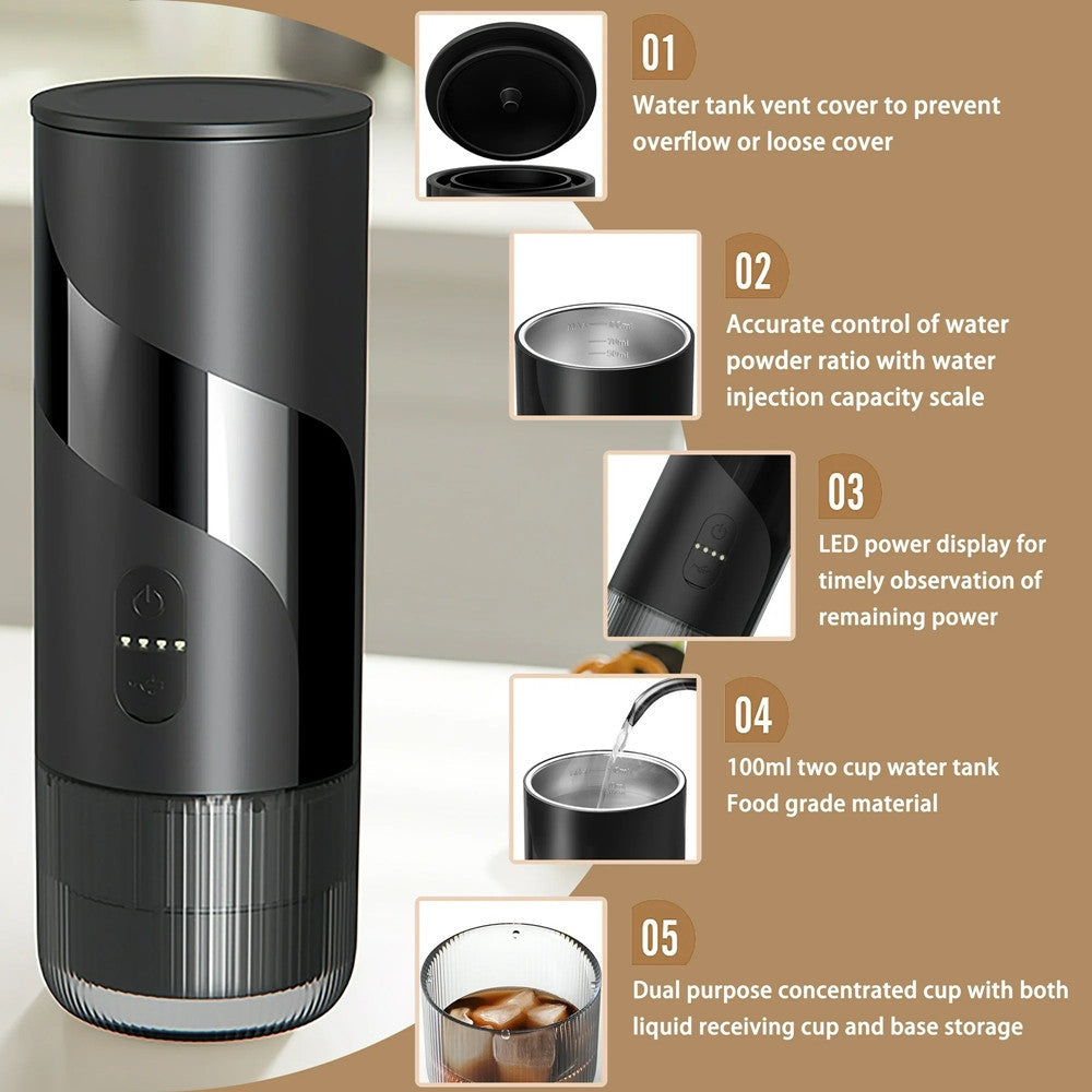 MINI MACCHINA PER CAFFÈ ESPRESSO PORTATILE RICARICABILE 20 BAR 2IN1 PER CAPSULE MACINATO