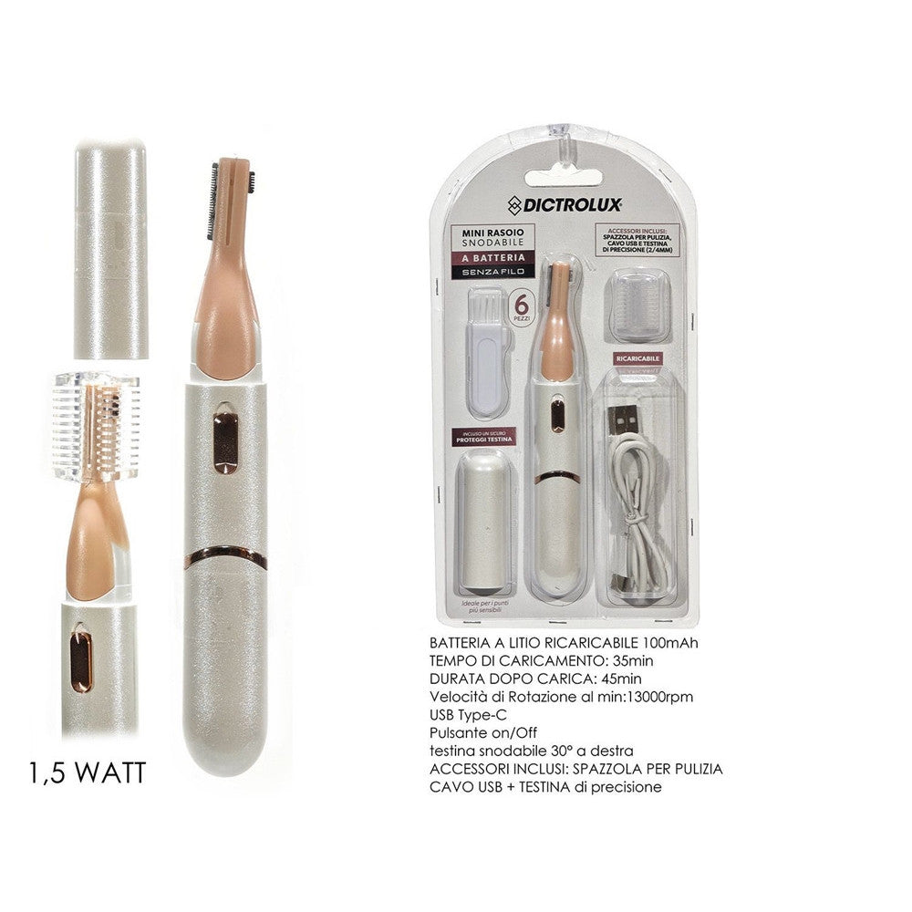 MINI RASOIO SNODABILE ELETTRICO A BATTERIA SENZA FILO PORTATILE RICARICA USB PER DONNA