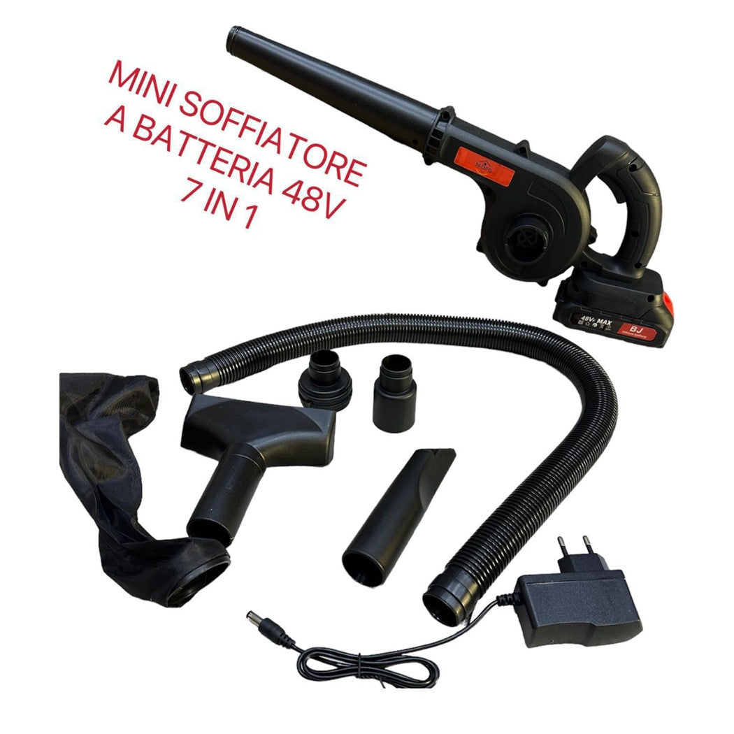 MINI SOFFIATORE A BATTERIA 48V 7IN1 PER FOGLIE POLVERE DETRITI 2 BATTERIE CON ACCESSORI