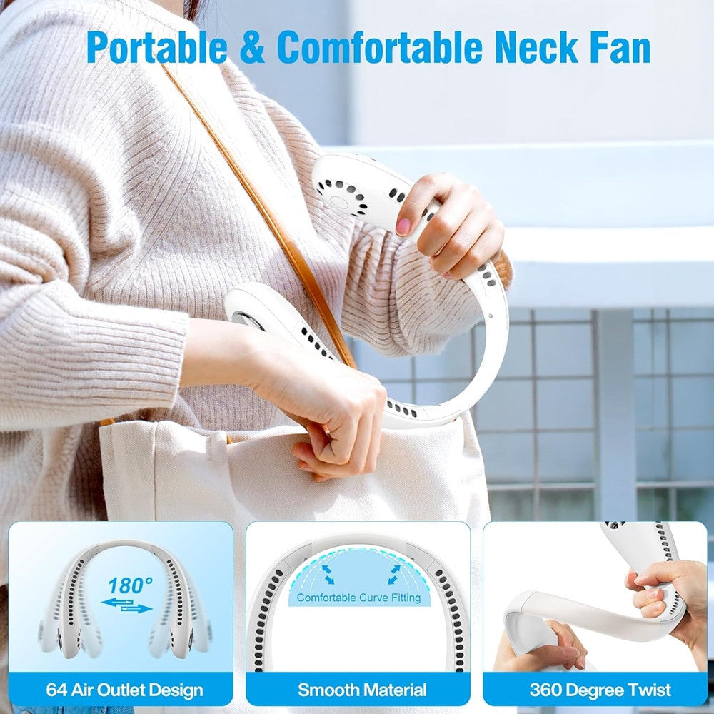 MINI VENTILATORE COLLO PORTATILE RICARICABILE USB SENZA PALE 2600MAH 3 VELOCITÀ SILENZIOSO