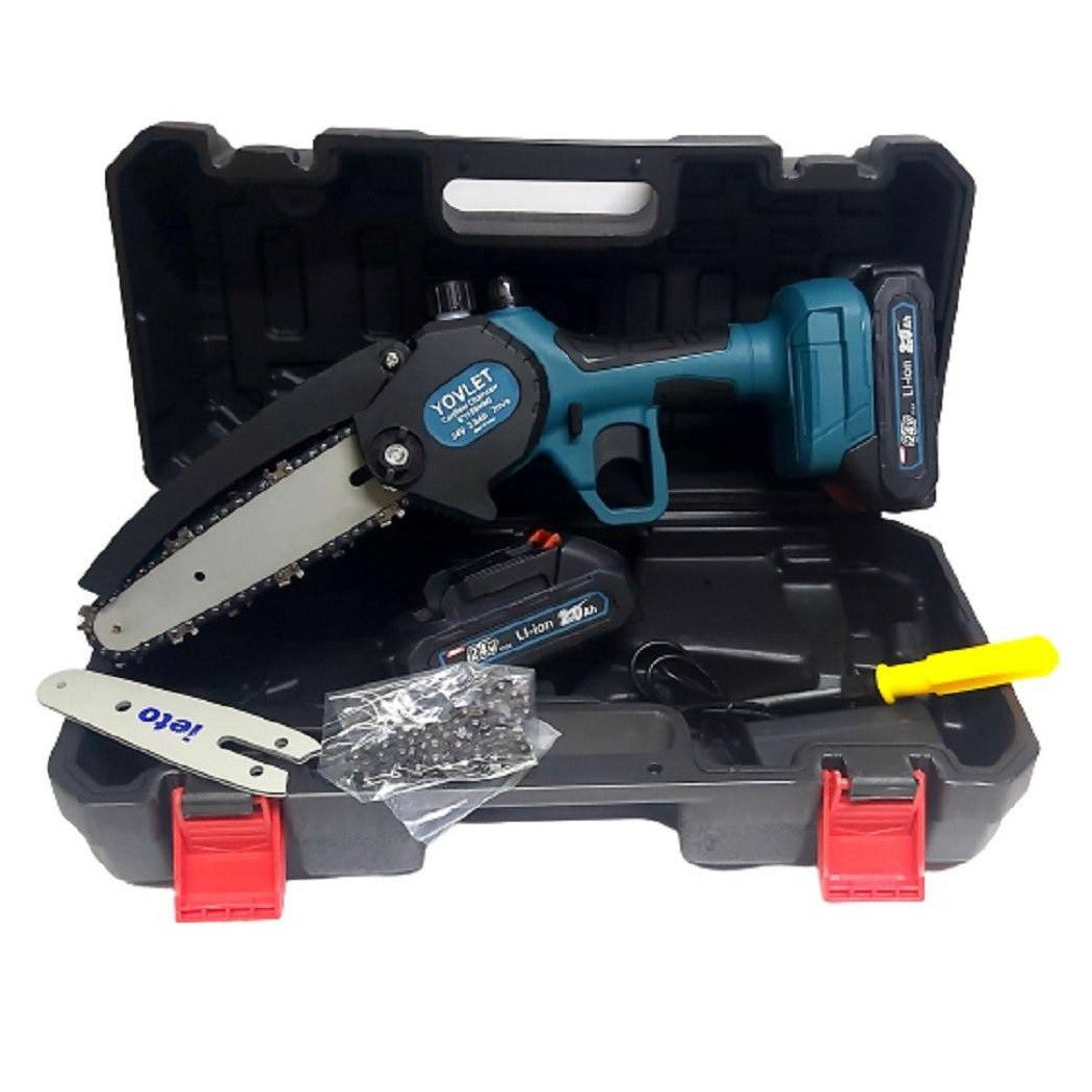MOTOSEGA 24V 2 LAME 4-6" SERBATOIO OLIO TAGLIARAMI ELETTROSEGA 2 BATTERIE ELETTRICA