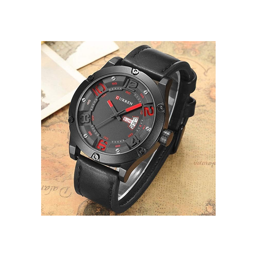 OROLOGI DA UOMO MARCA DI QUALITA' IN VERA PELLE BAND CURREN QUARZO BLACK8251