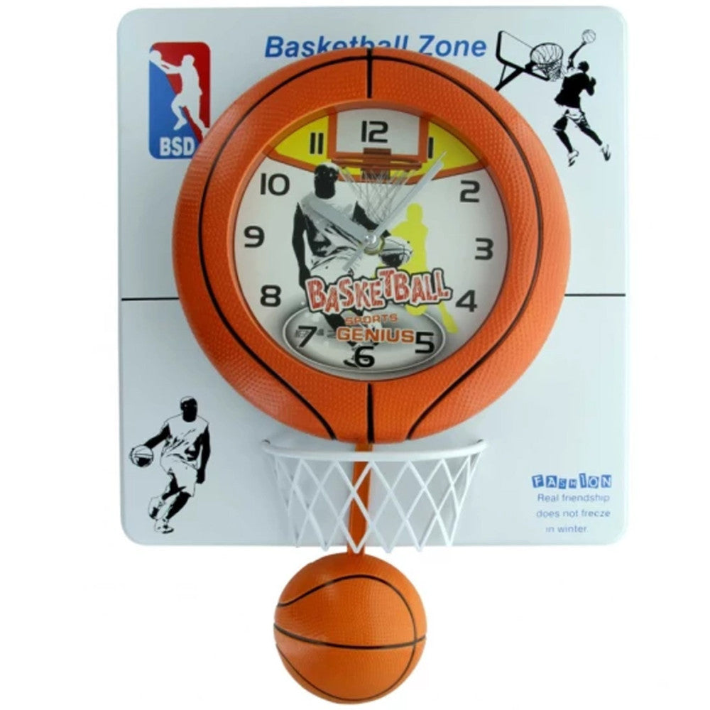 OROLOGIO DA PARETE 30X40CM CON PALLA CANESTRO BASKET EFFETTO PENDOLO BASKETBALL