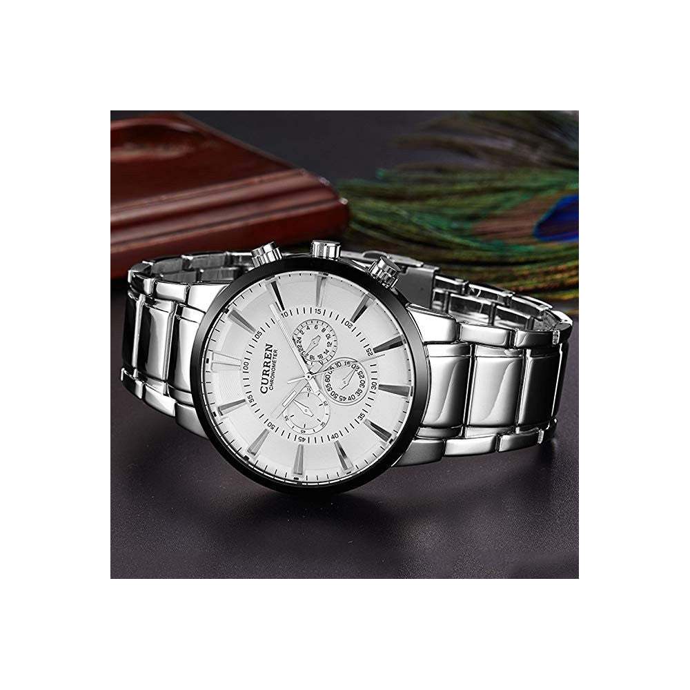 CURREN OROLOGIO SEMPLICE MODA UOMO ACCIAIO OROLOGIO DA POLSO QUADRANTE NERO