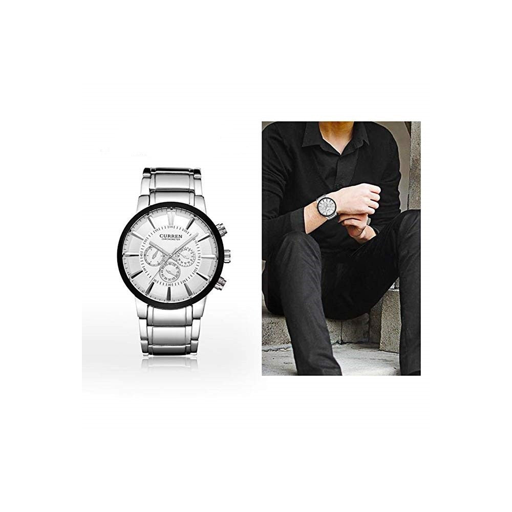 CURREN OROLOGIO SEMPLICE MODA UOMO ACCIAIO OROLOGIO DA POLSO QUADRANTE NERO
