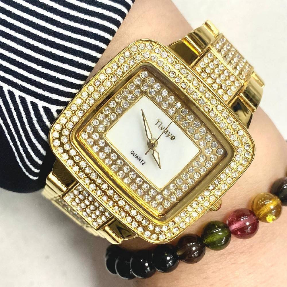 OROLOGIO DA POLSO DONNA AL QUARZO TIVAYE CINTURINO IN ACCIAIO BRILLANTINI DORATO