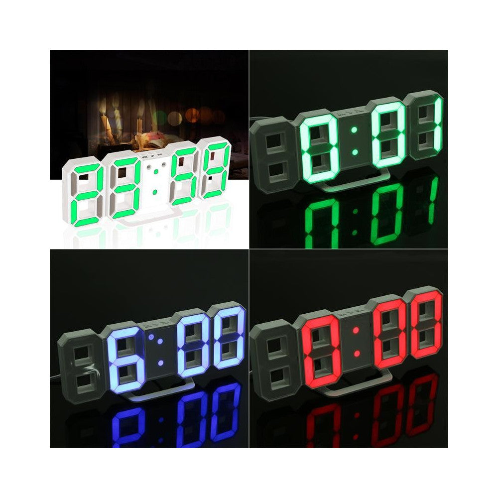 OROLOGIO SVEGLIA DIGITALE DISPLAY 3D A LED DA TAVOLO PARETE ARREDO CASA UFFICIO
