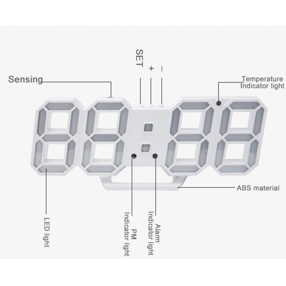 OROLOGIO SVEGLIA DIGITALE DISPLAY 3D A LED DA TAVOLO PARETE ARREDO CASA UFFICIO