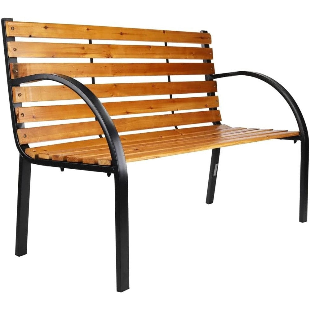 PANCHINA DA PARCO PANCA CON BRACCIOLI IN METALLO LEGNO MARRONE 122X60X81CM ARREDO GIARDINO
