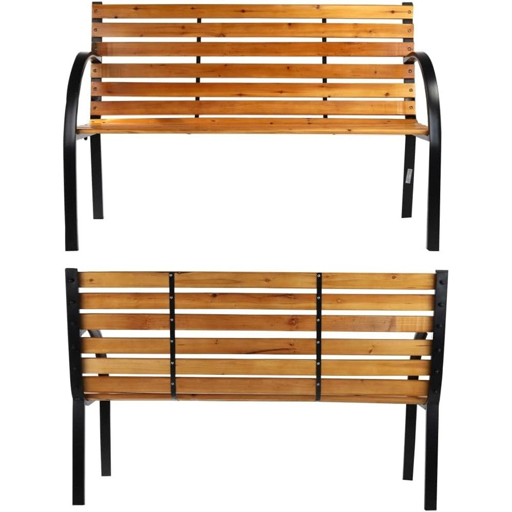 PANCHINA DA PARCO PANCA CON BRACCIOLI IN METALLO LEGNO MARRONE 122X60X81CM ARREDO GIARDINO