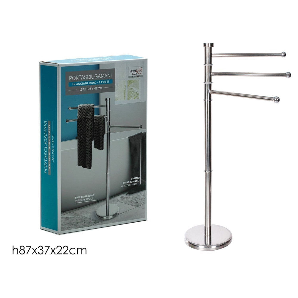 PIANTANA PORTASCIUGAMANI A 3 POSTI BRACCI ROTANTI H87CM IN ACCIAIO INOX SATINATO BAGNO