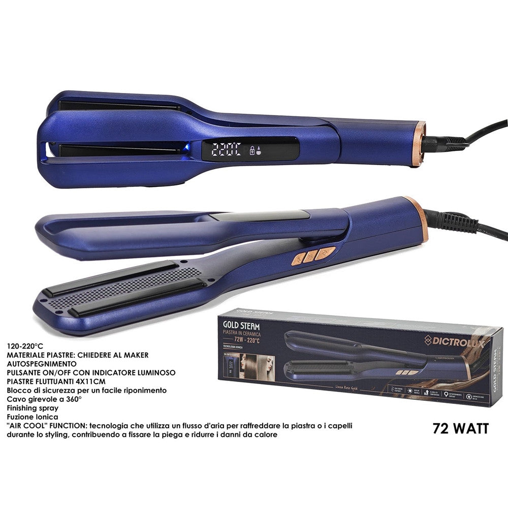 PIASTRA PER CAPELLI IN CERAMICA 72W DISPLAY DIGITALE TECNOLOGIA IONICA FUNZIONE "AIR COOL"