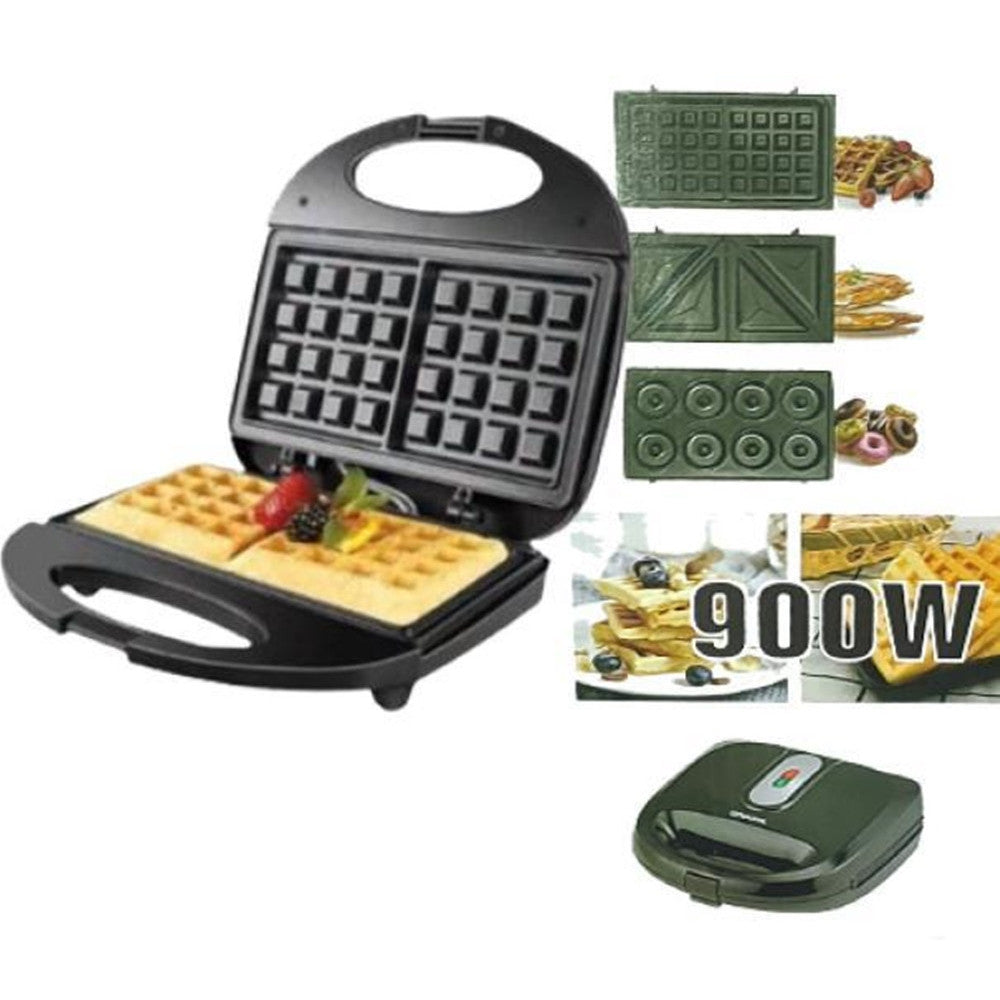 PIASTRA PER WAFFLE COLAZIONE 900W RISCALDAMENTO RAPIDO CON PIASTRE INTERCAMBIABILI Q-HB22