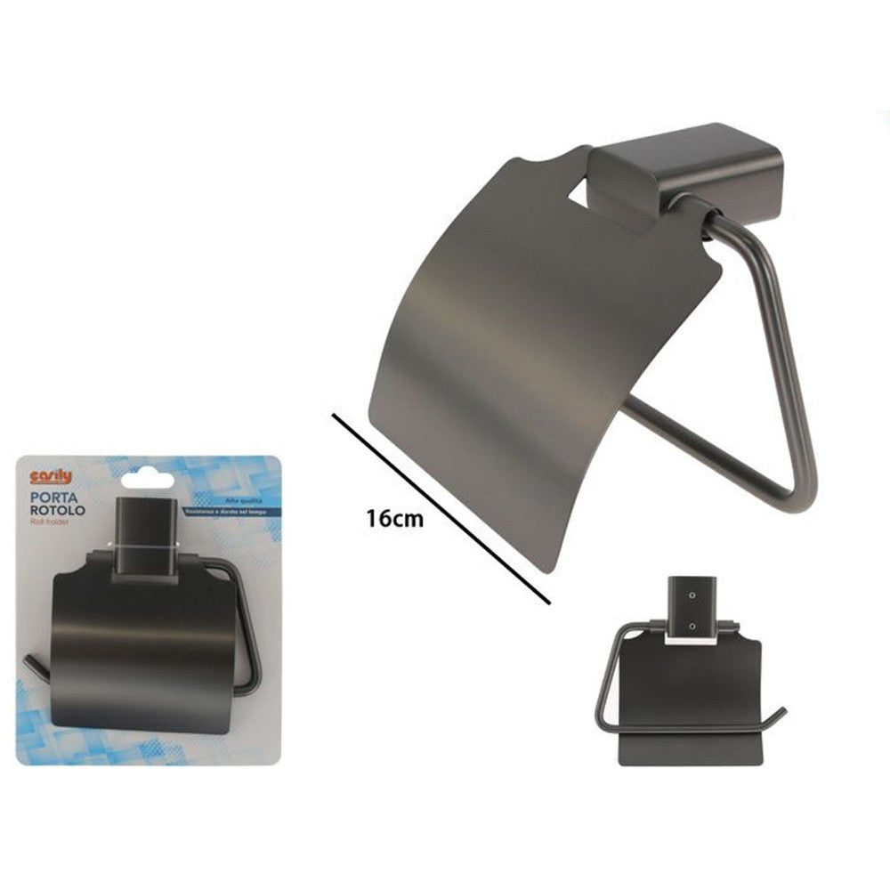 PORTA ROTOLO CARTA IGIENICA PARETE STILIZZATO ACCIAIO CON COPERTURA GRIGIO BAGNO 87941