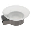 PORTA SAPONE PARETE STILIZZATO ACCIAIO GRIGIO CON PIATTINO VETRO SATINATO BAGNO 87937