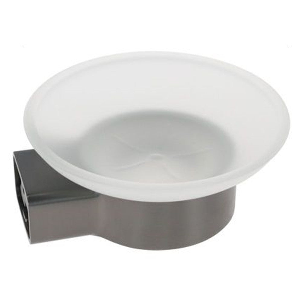 PORTA SAPONE PARETE STILIZZATO ACCIAIO GRIGIO CON PIATTINO VETRO SATINATO BAGNO 87937