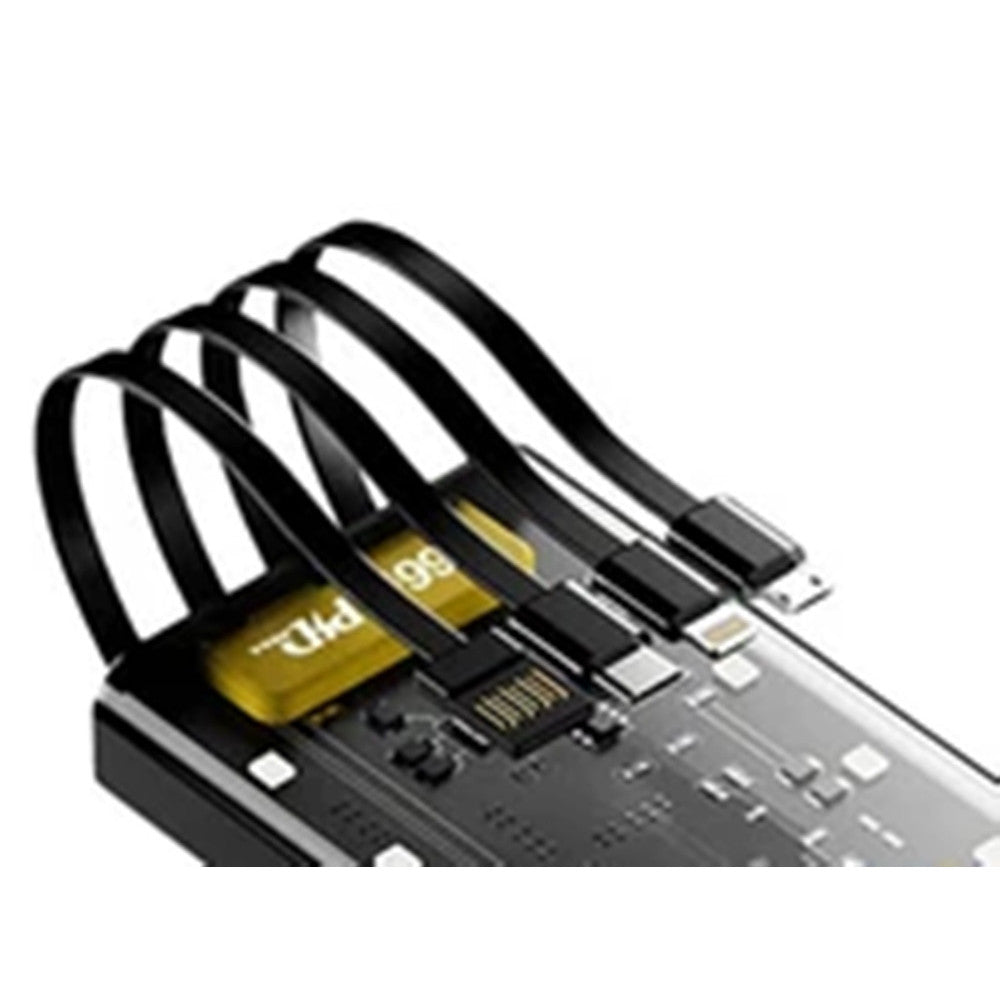 POWER BANK PORTATILE DESIGN TRASPARENTE CON CAVI RICARICA INTEGRATI 12000 MAH Q-DC468