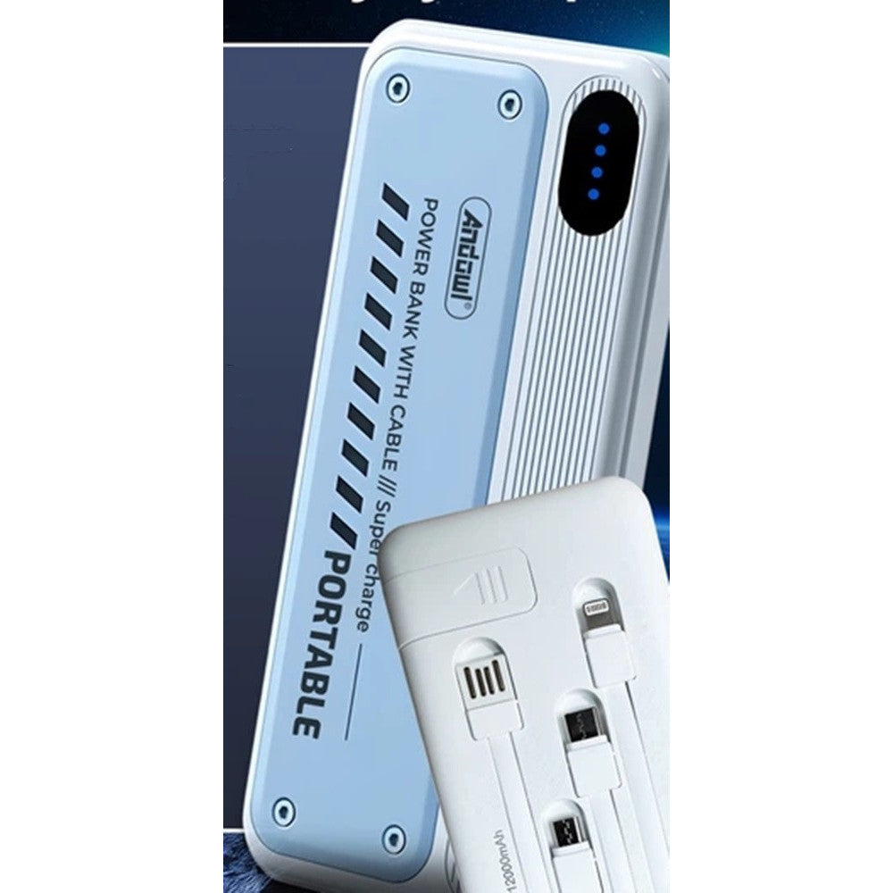 POWER BANK PORTATILE Q-DC98 12000MAH 10,5W 5V/2.1A CON CAVI INTEGRATI INDICATORI LED
