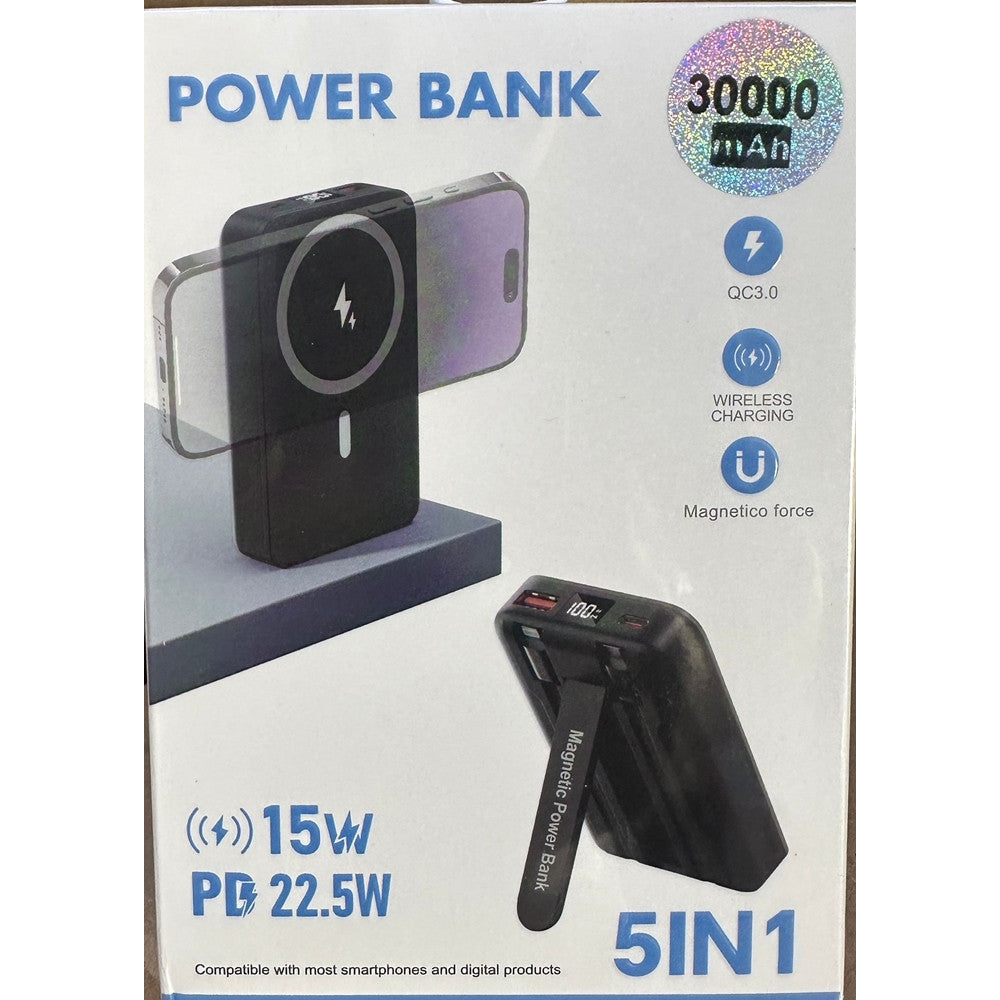 POWER BANK RICARICA WIRELESS MAGNETICA 5IN1 30000MAH QC3.0 15W PD22.5W SUPPORTO PIEGHEVOLE