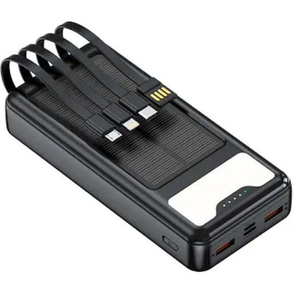 POWER BANK SOLARE A RICARICA RAPIDA 12000MAH CON PORTE USB TYPE-C 4 CAVI INTEGRATI Q-DC79