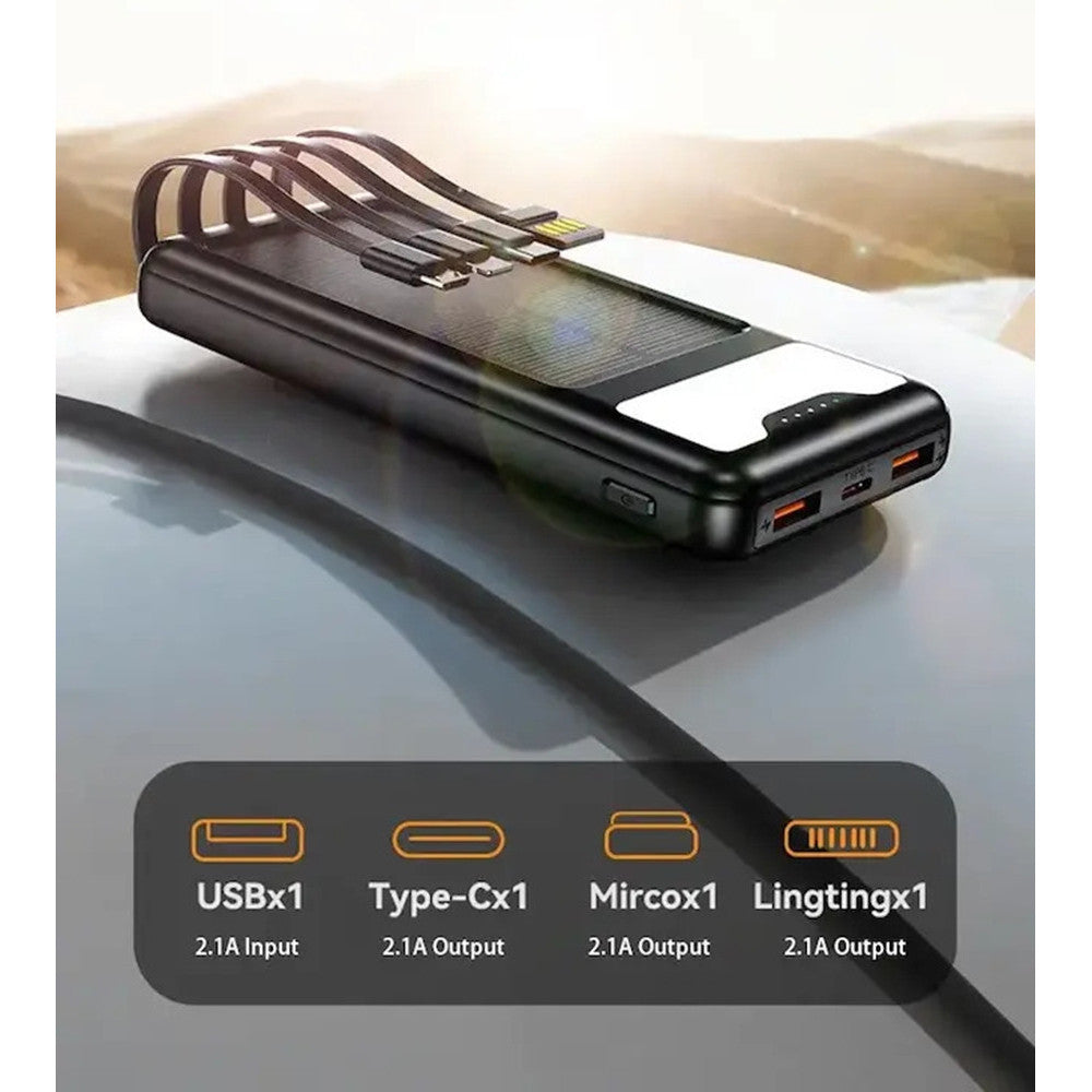 POWER BANK SOLARE A RICARICA RAPIDA 12000MAH CON PORTE USB TYPE-C 4 CAVI INTEGRATI Q-DC79