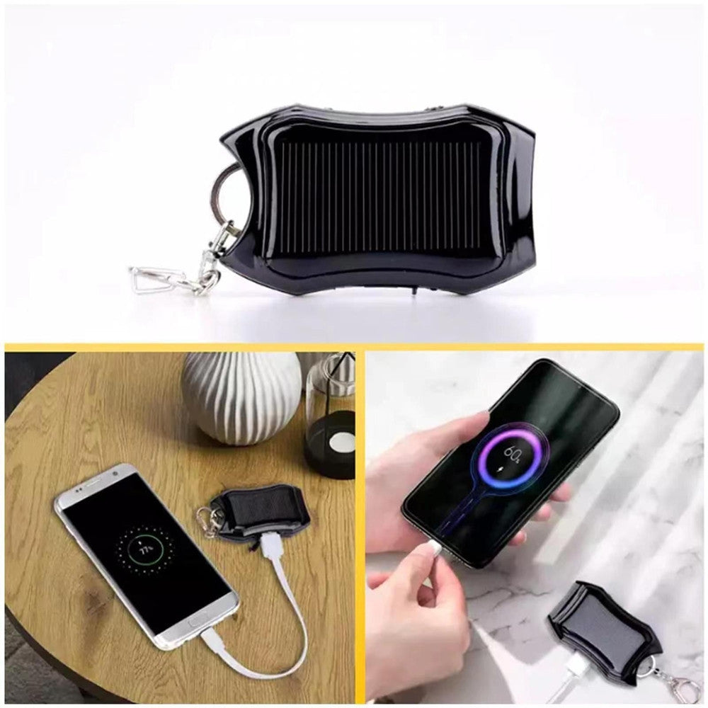 POWER BANK SOLARE PORTABILE A PORTACHIAVI CARICATORE ESTERNO EMERGENZA CON LUCI LED USB