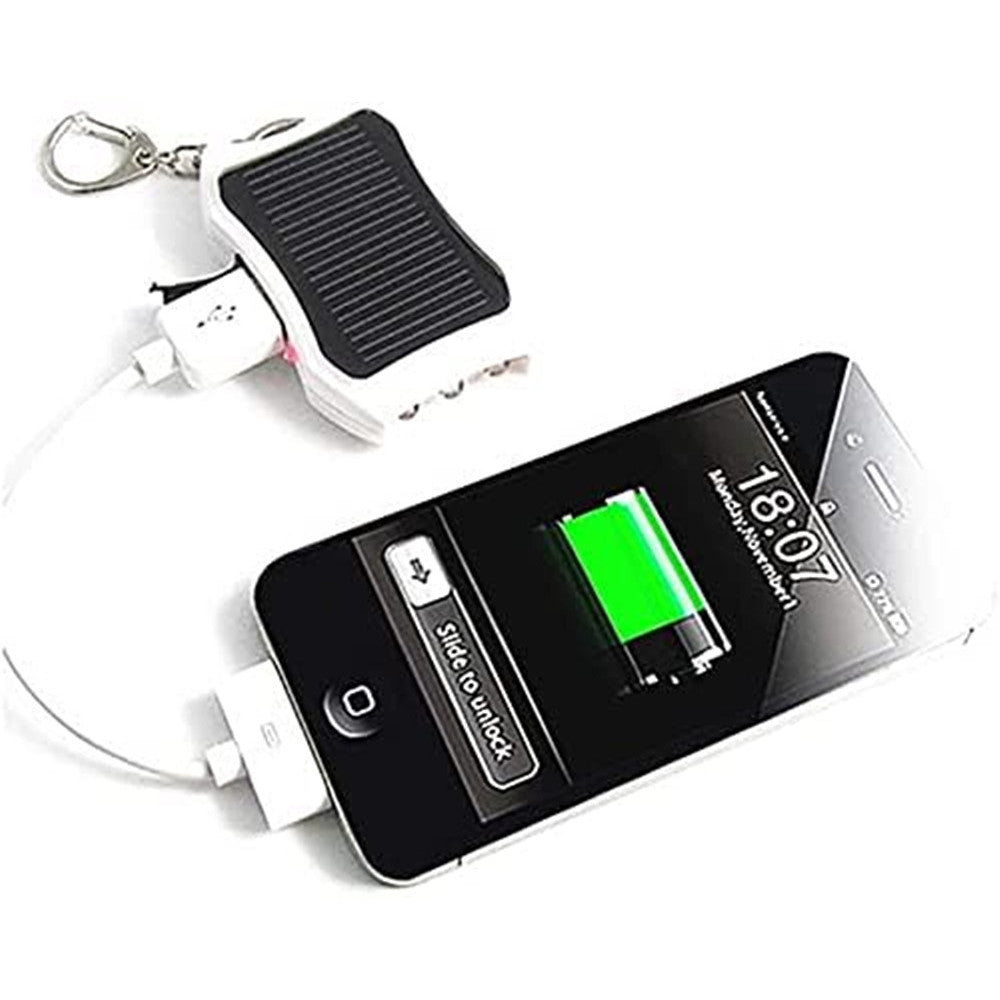 POWER BANK SOLARE PORTABILE A PORTACHIAVI CARICATORE ESTERNO EMERGENZA CON LUCI LED USB