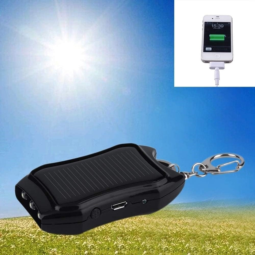POWER BANK SOLARE PORTABILE A PORTACHIAVI CARICATORE ESTERNO EMERGENZA CON LUCI LED USB