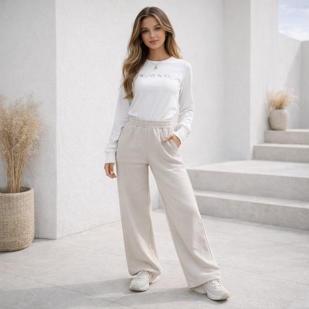 Completo casual beige e bianco