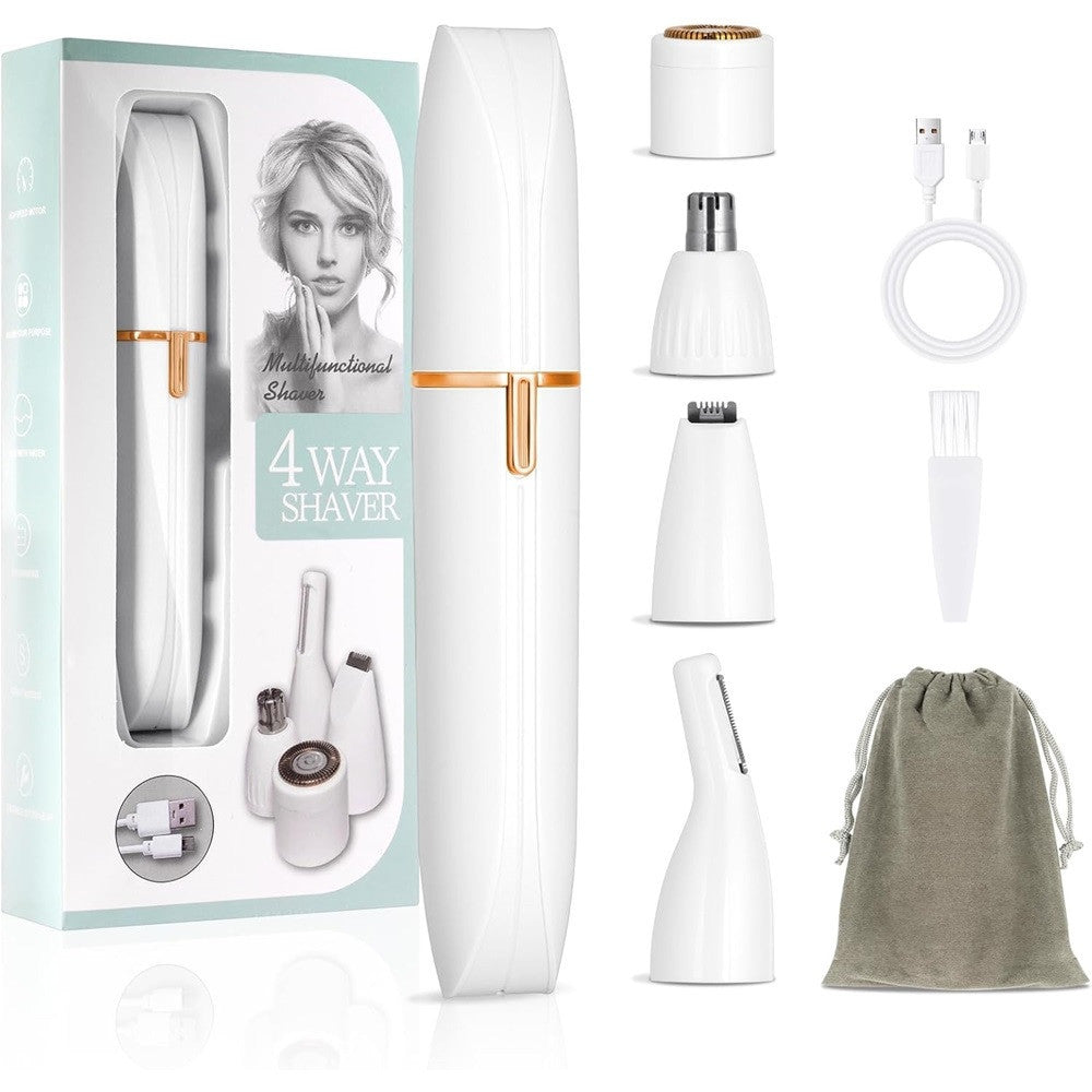 RASOIO ELETTRICO DONNA 4 IN 1 INDOLORE RICARICABILE PORTATILE DEPILATORE PER VISO CORPO